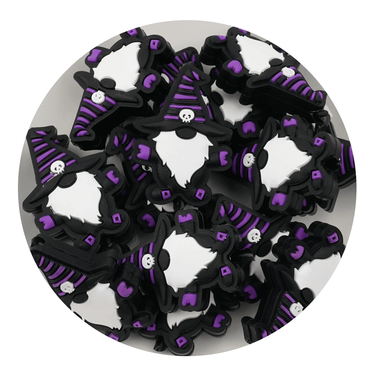 Silicone Focal Bead - Gnome Purple & Black (5 Beads)
