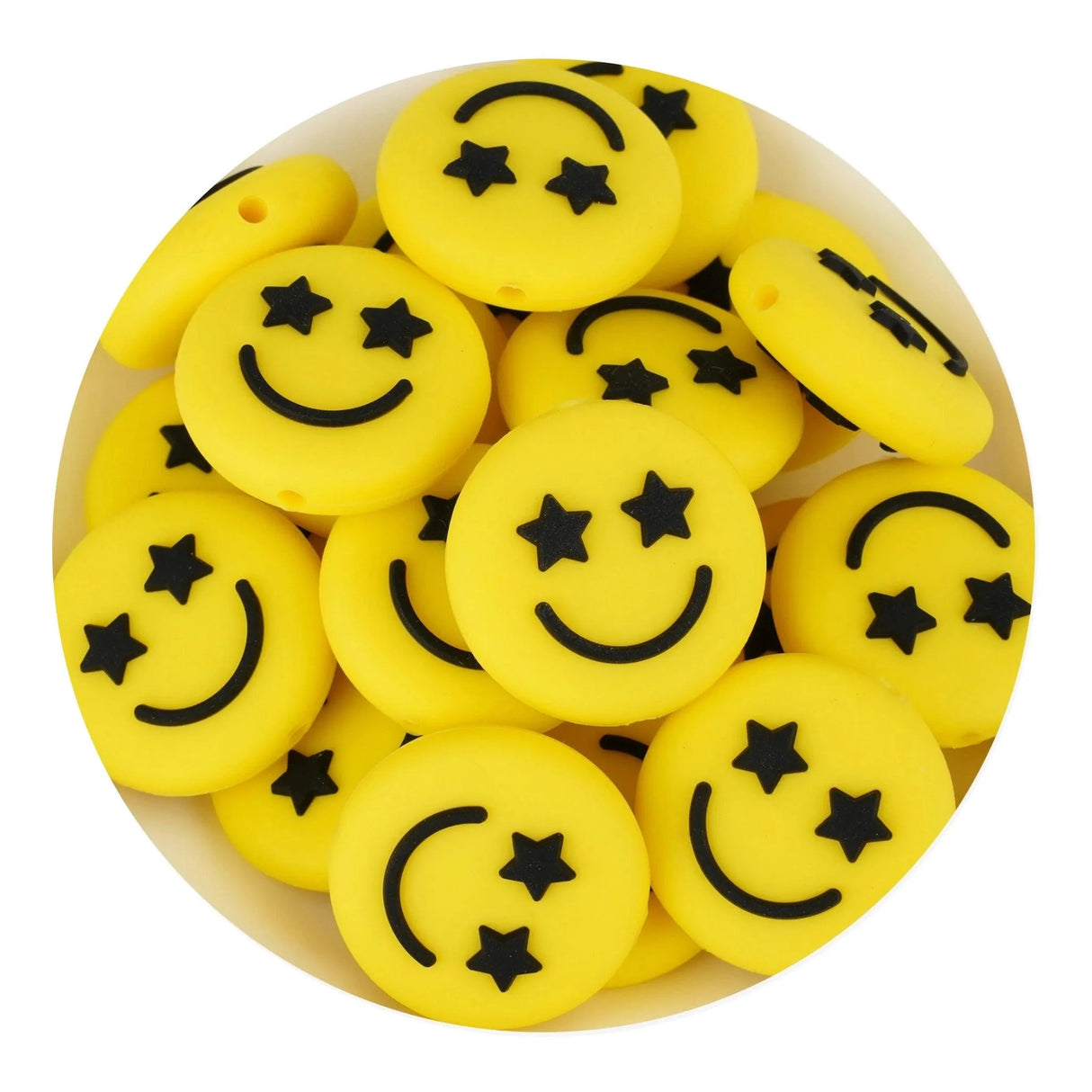 Silicone Focal Bead Happy Face - Yellow (5 Beads)