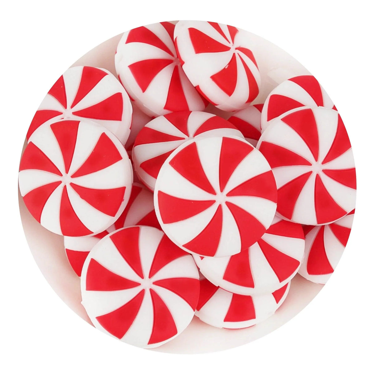 Silicone Focal Bead Peppermint Swirl - Red (5 Beads)