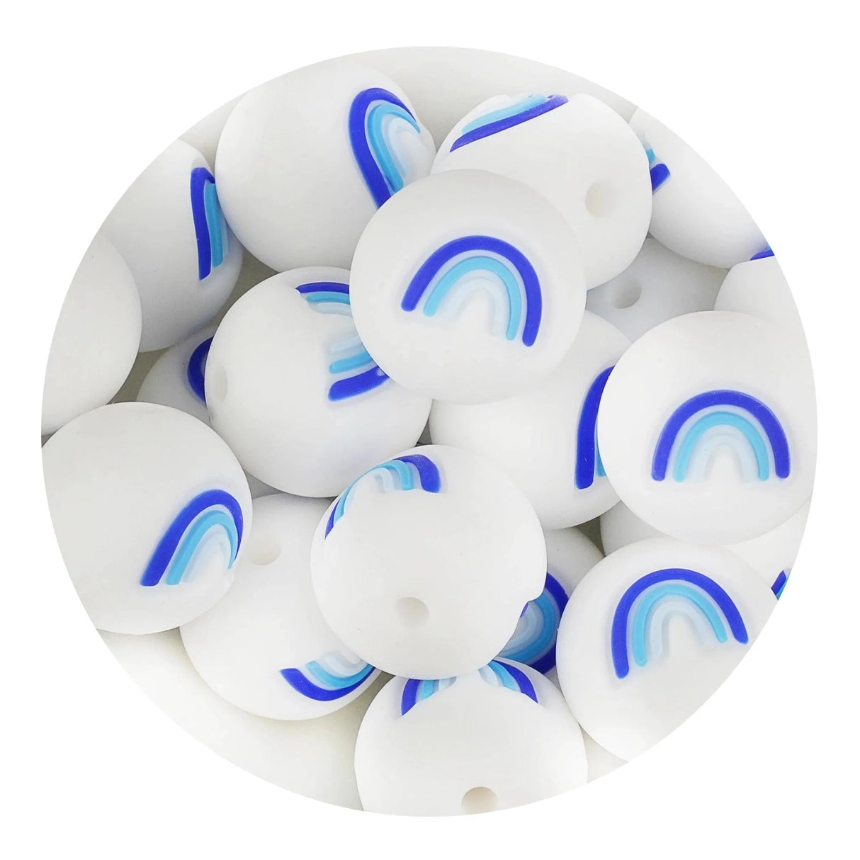 Silicone Focal Bead Round Rainbow - Blue (5 Beads)
