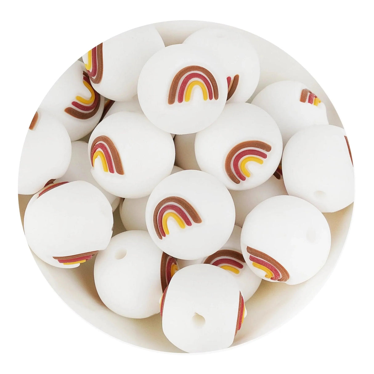 Silicone Focal Bead Round Rainbow - Brown (5 Beads)