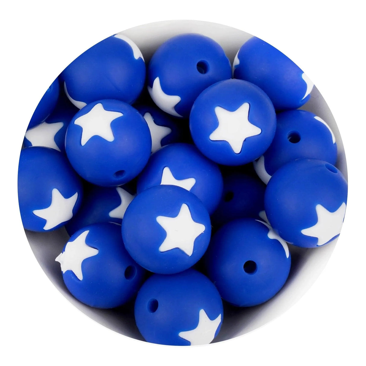 Silicone Focal Bead Round Star - Navy (5 Beads - 13.5mm)