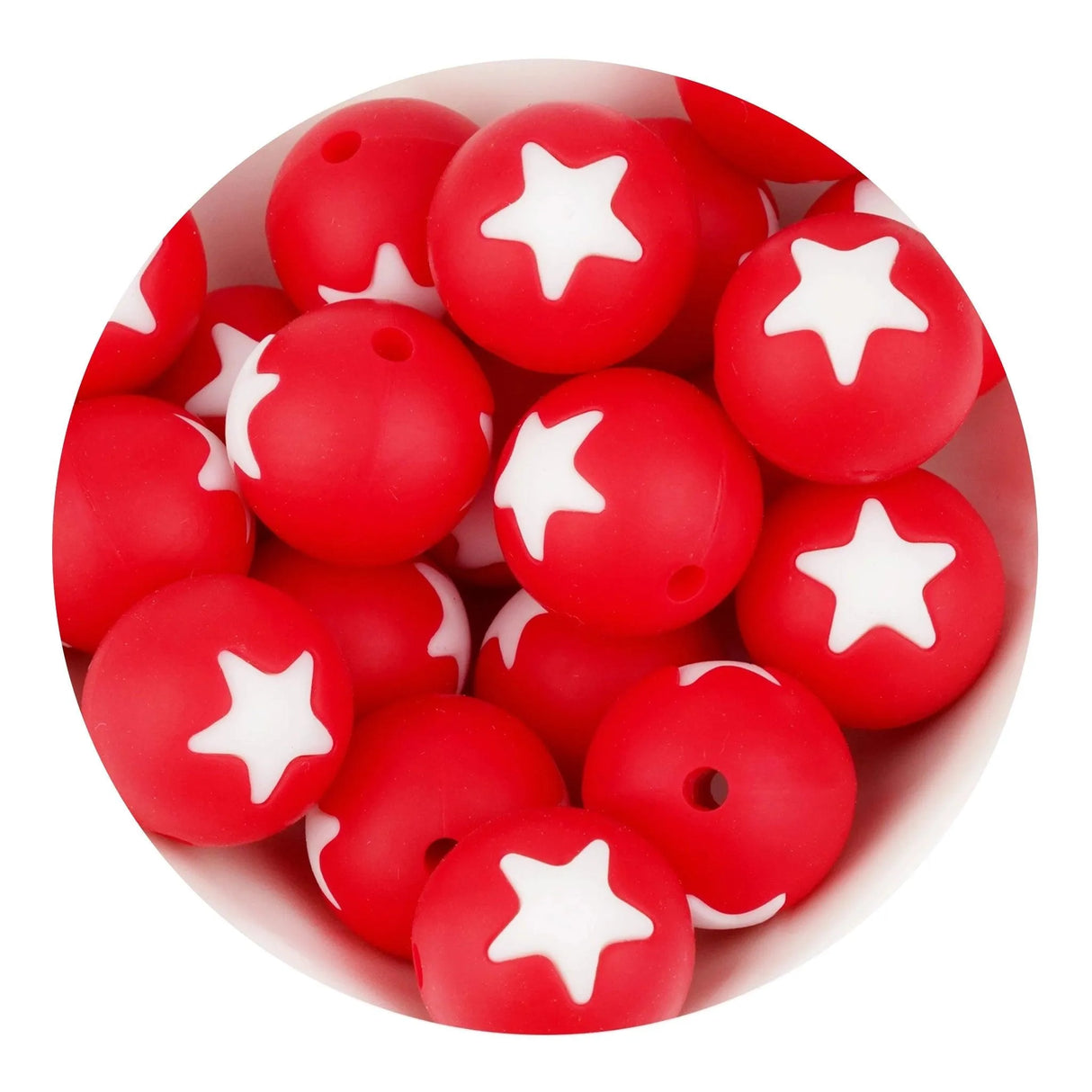 Silicone Focal Bead Round Star - Red (5 Beads - 13.5mm)