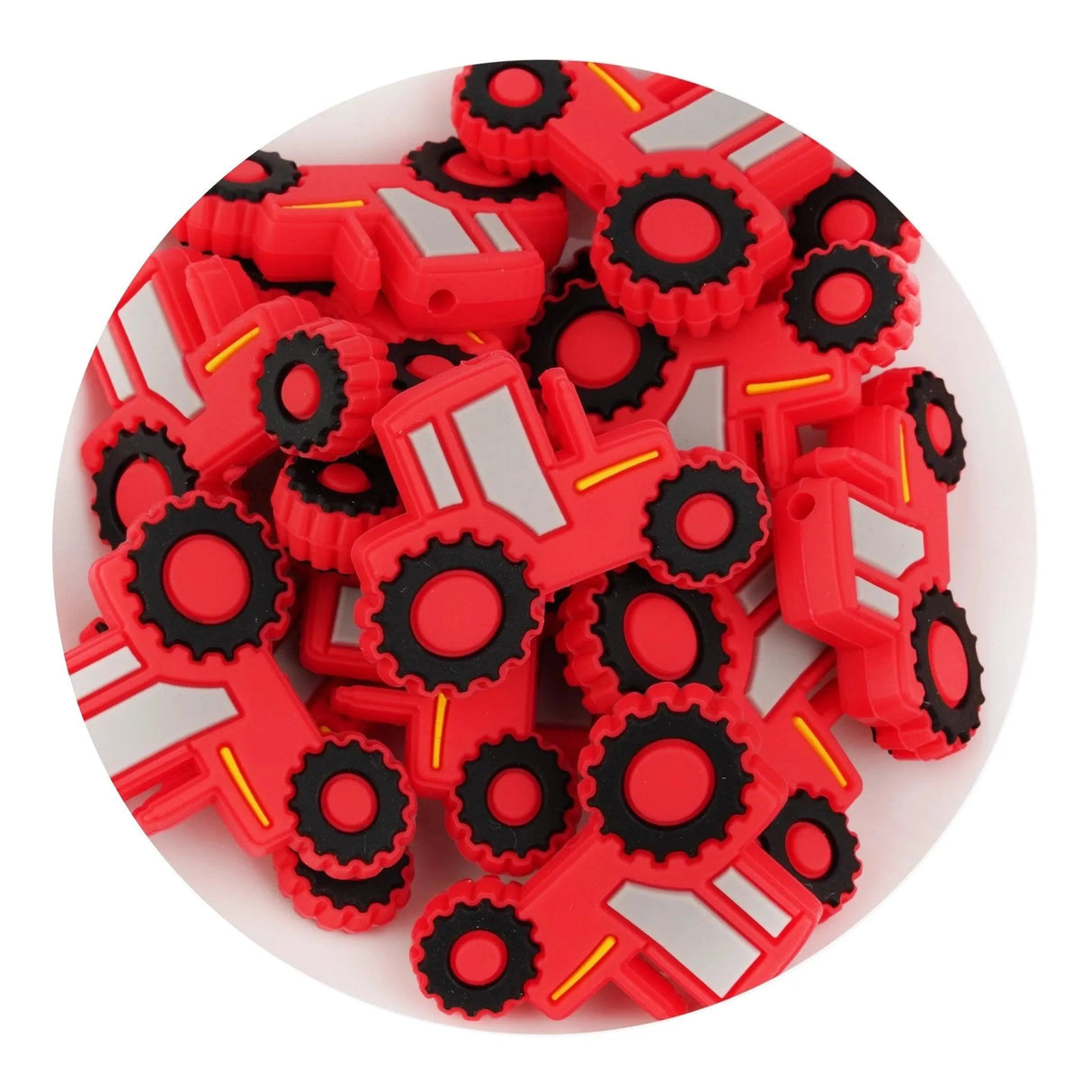 Silicone Focal Bead Tractor - Red (5 Beads)