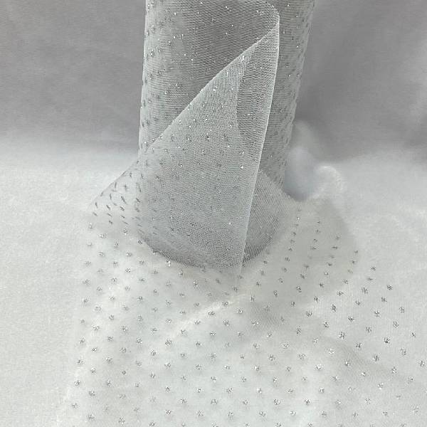 Sparkling Tulle Ribbon Roll Polyester Fabric - Gold/Silver Glitter, 6" Width, 10 Yards