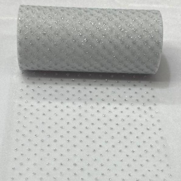 Silver Or Gold Sparkling Tulle Ribbon Roll Polyester Fabric - Gold/Silver Glitter Tulle, 6" Width, 10 Yard Roll