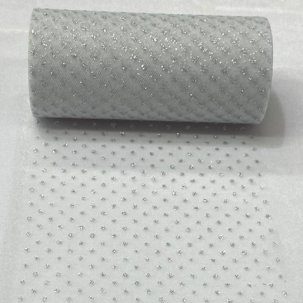 Sparkling Tulle Ribbon Roll Polyester Fabric - Gold/Silver Glitter, 6" Width, 10 Yards