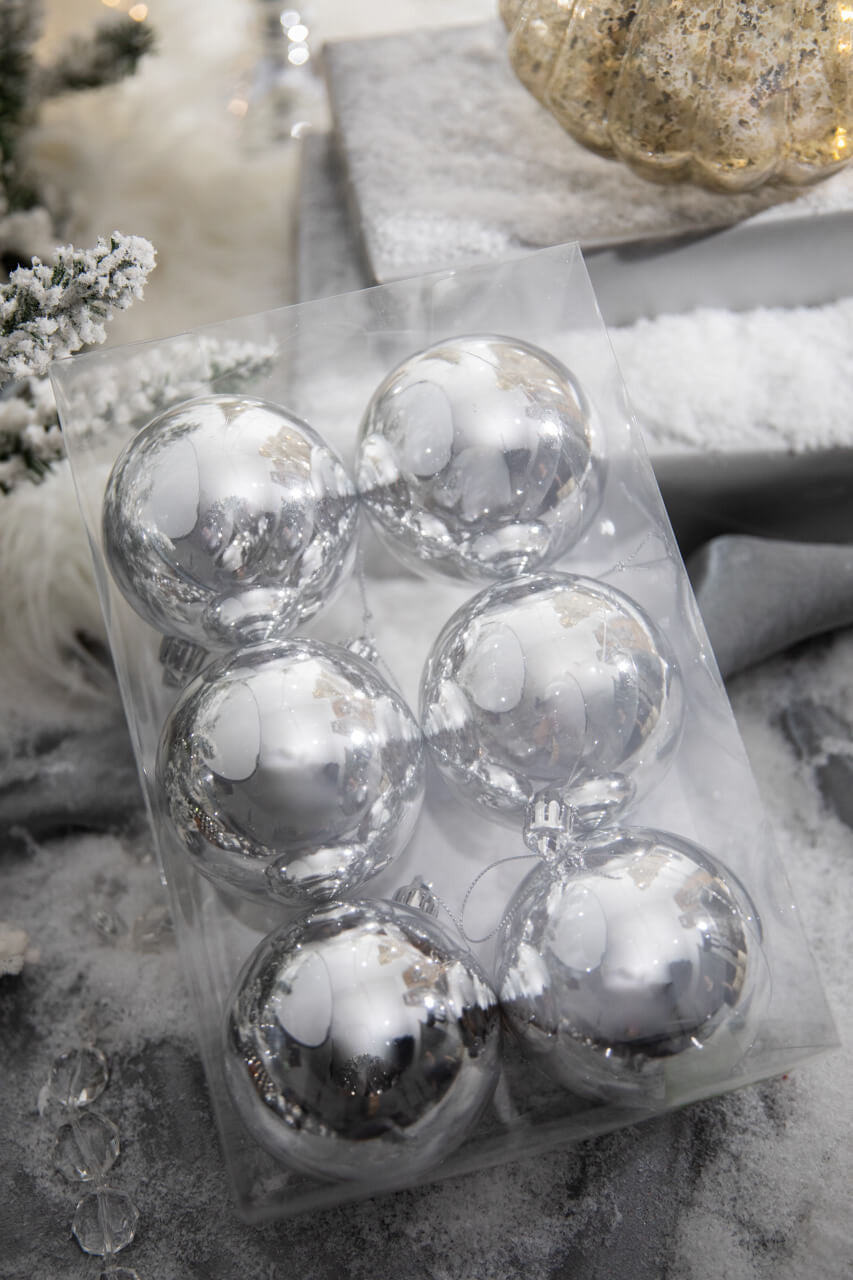 3 Inch Silver Shiny Ball Ornament – Box of 6