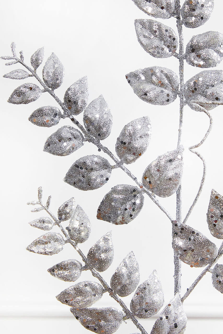 35” Glitter/Mica Layer Fern Spray – Silver Elegant Holiday Stem