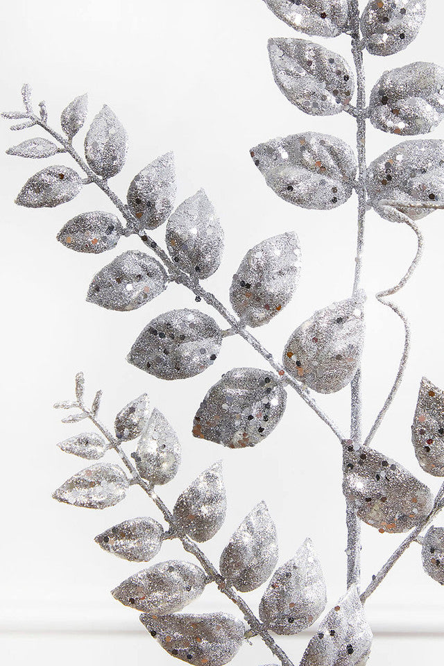 35" Silver Glitter Fern Spray Christmas Decor