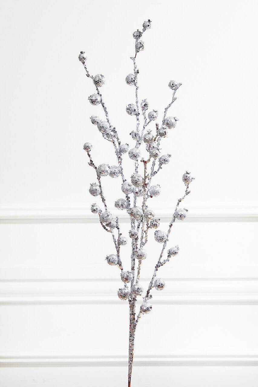 30” Silver Pomegranate Glitter Spray