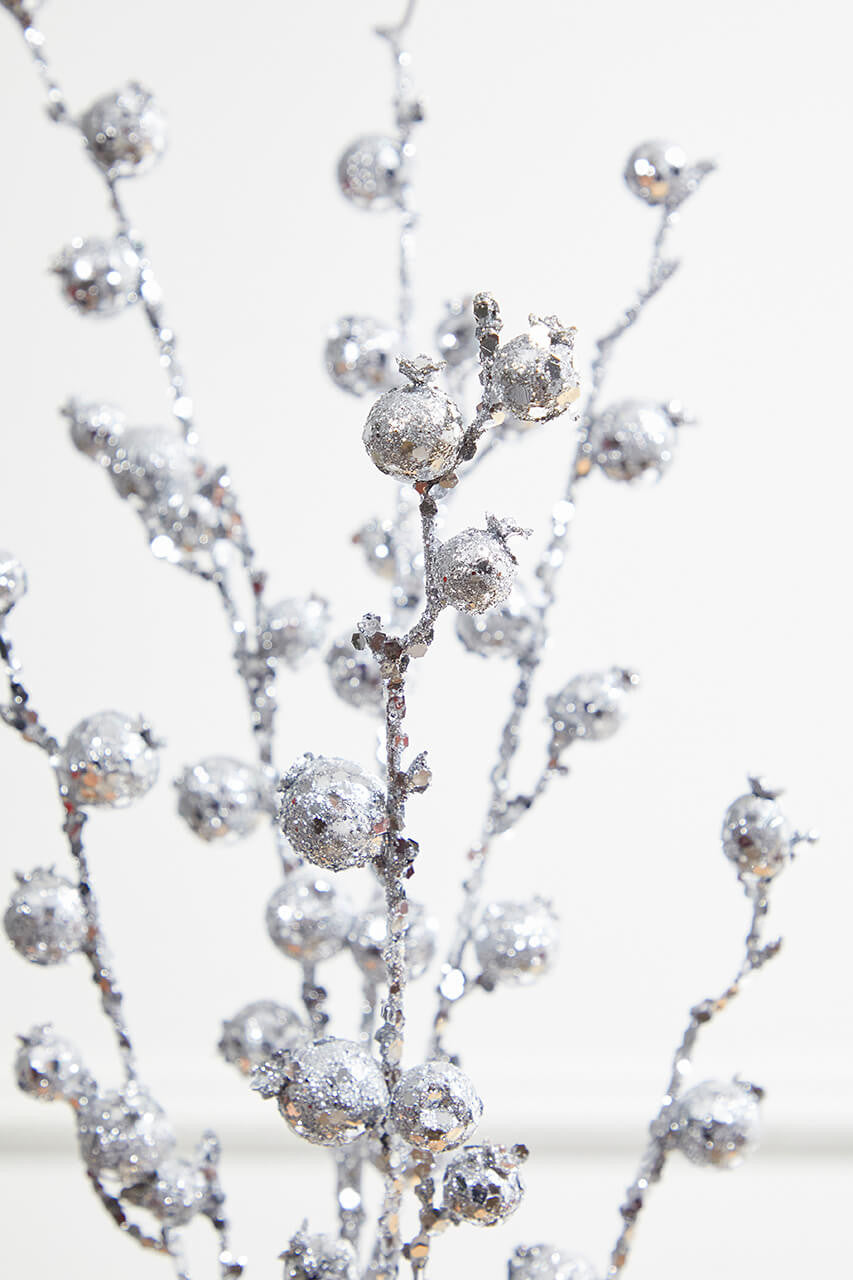 30" Silver Pomegranate Glitter Spray Decor