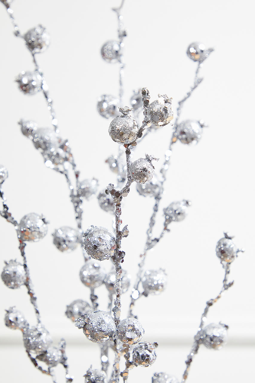 30” Silver Pomegranate Glitter Spray