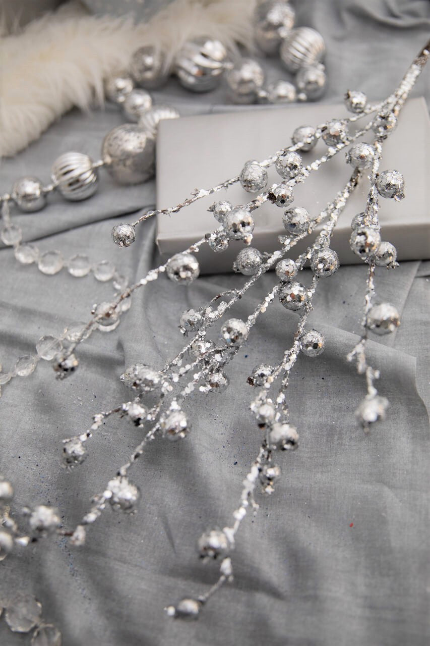 30" Silver Pomegranate Glitter Spray Decor