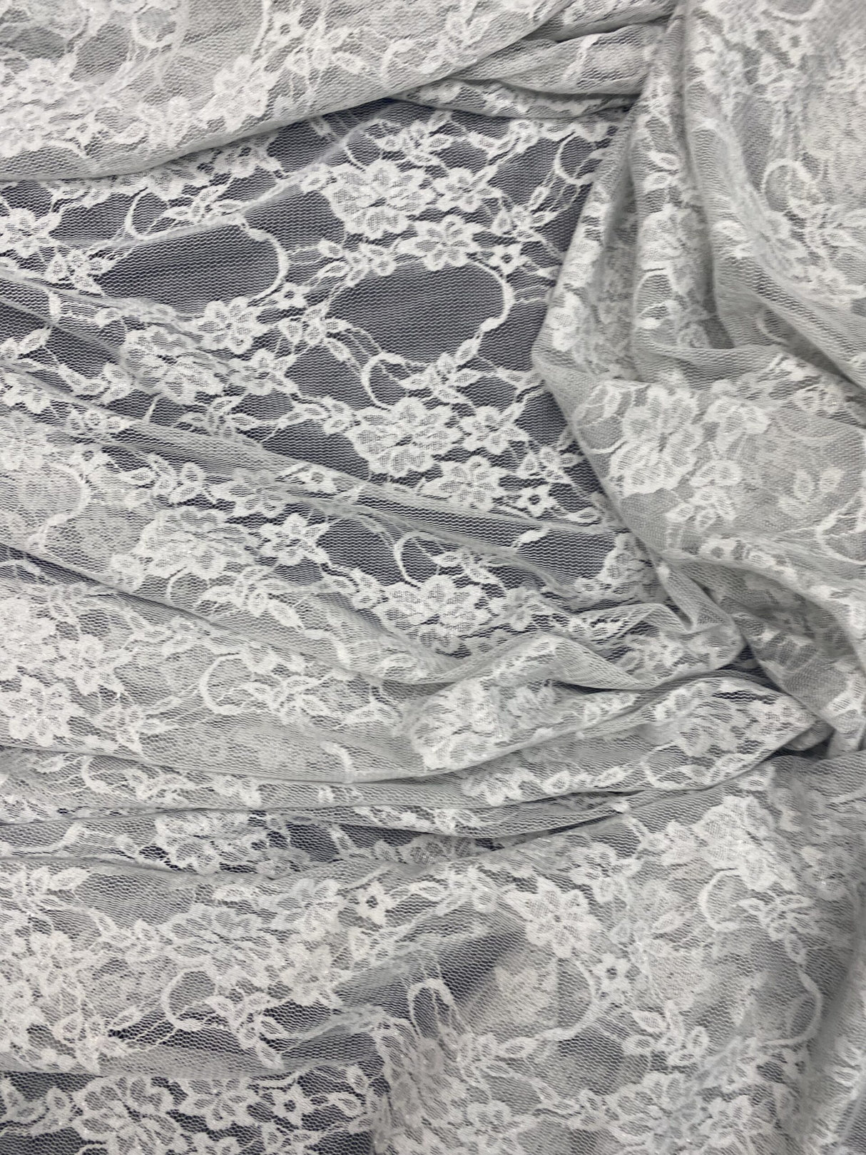 Silver Stretch Lace Fabric - Shimmery Floral Sheer, 58/60" Width