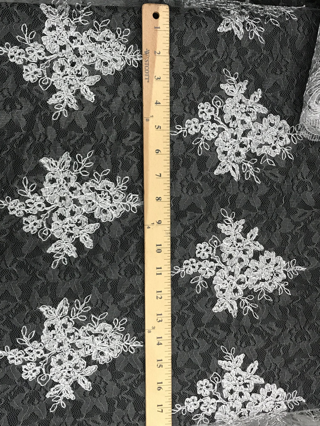 Metallic Silver Corded Lace Polyester Fabric - Silver, Sheer, 54/55" Width