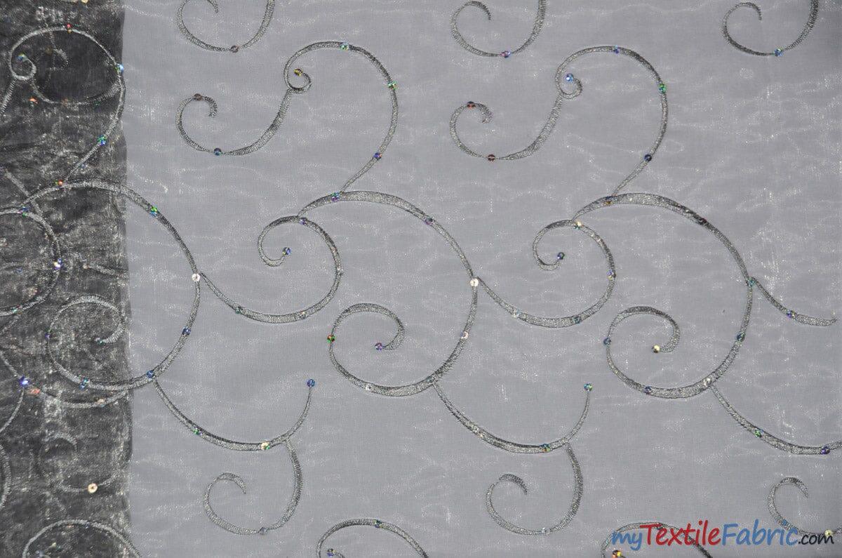 Ferial Organza Embroidery Polyester Fabric - Embroidered Floral Sheer With Sequins, 52/54" Width, Multiple Colors (1 Yard)