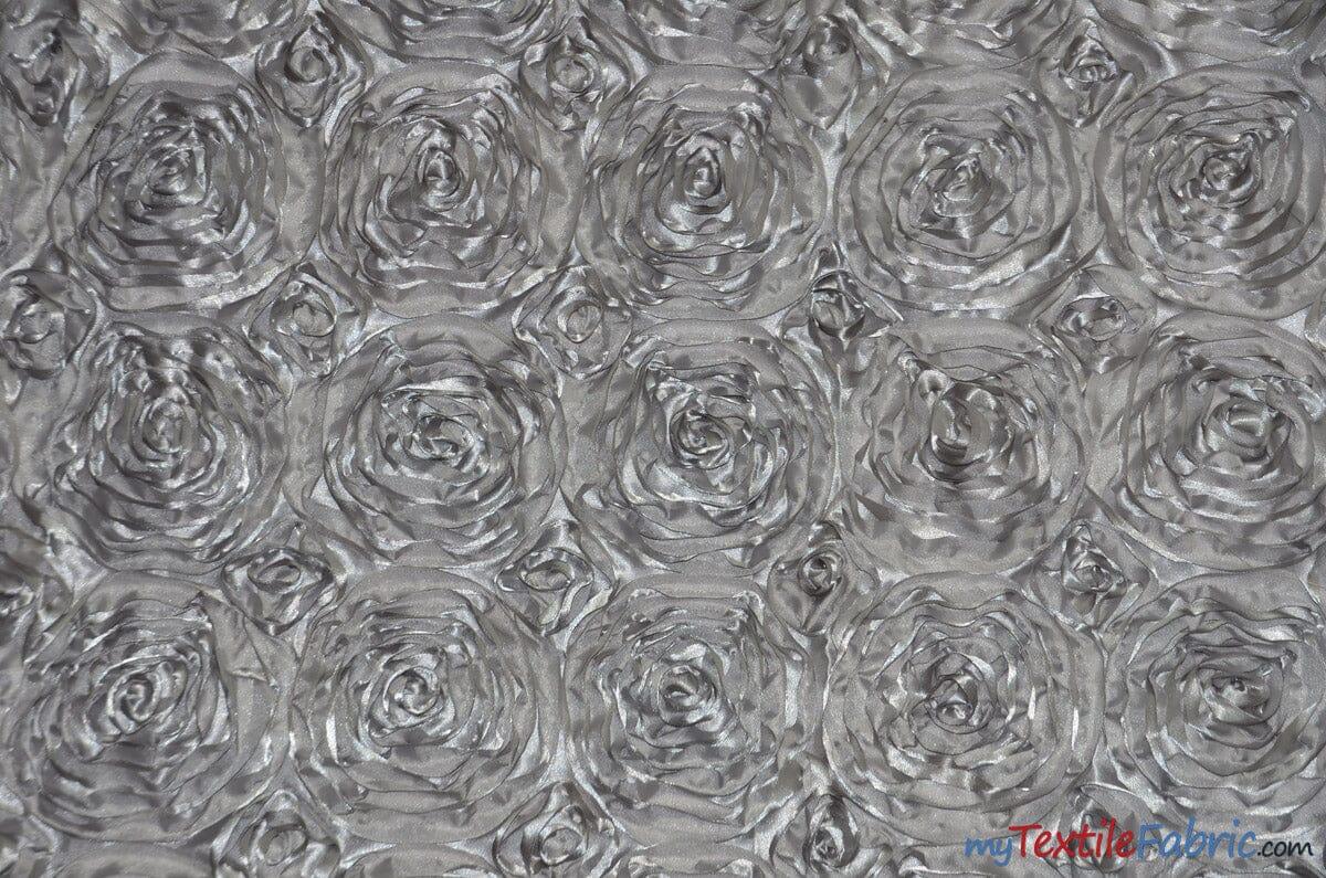 Rosette Satin Polyester Fabric - 3D Satin Floral Embroidery, 52/54" Width (Yards, Bolts, Sample Swatch)