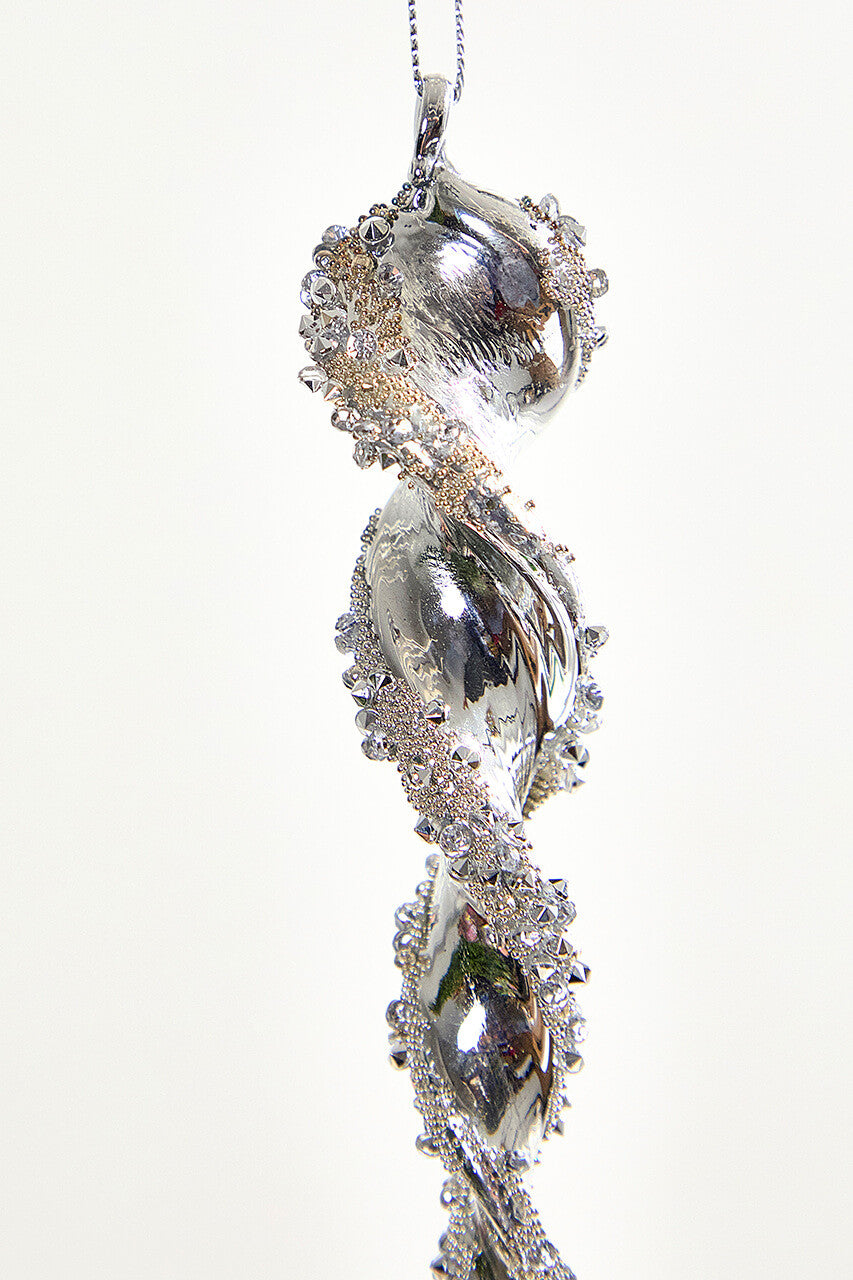Glass Icicle Ornament 7.5 Inch Silver Christmas Tree Decoration
