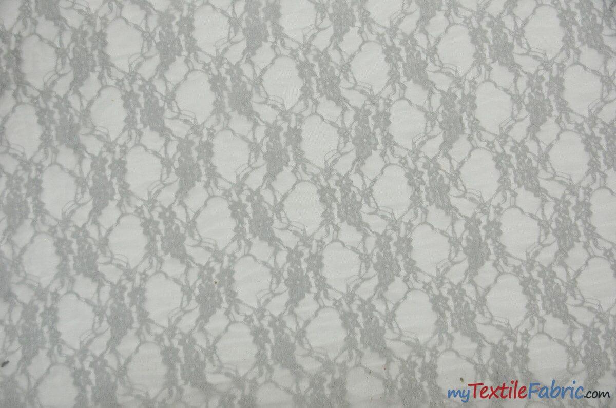 Giselle Floral Lace Polyester Spandex Fabric - Sheer Vintage Stretch Lace, 58/60" Width, Multiple Colors (1 Yard)