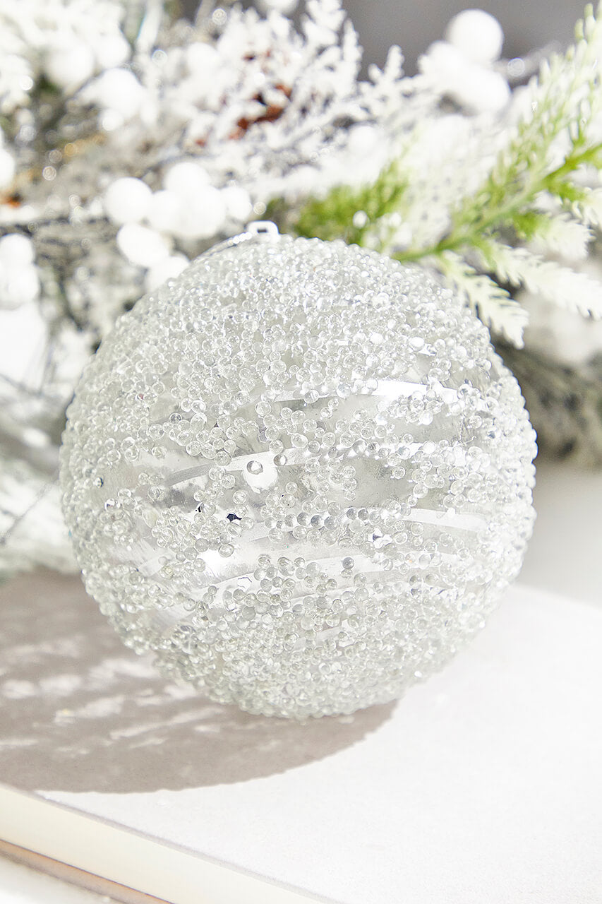 4" Silver Sequin Iced Ball Ornament