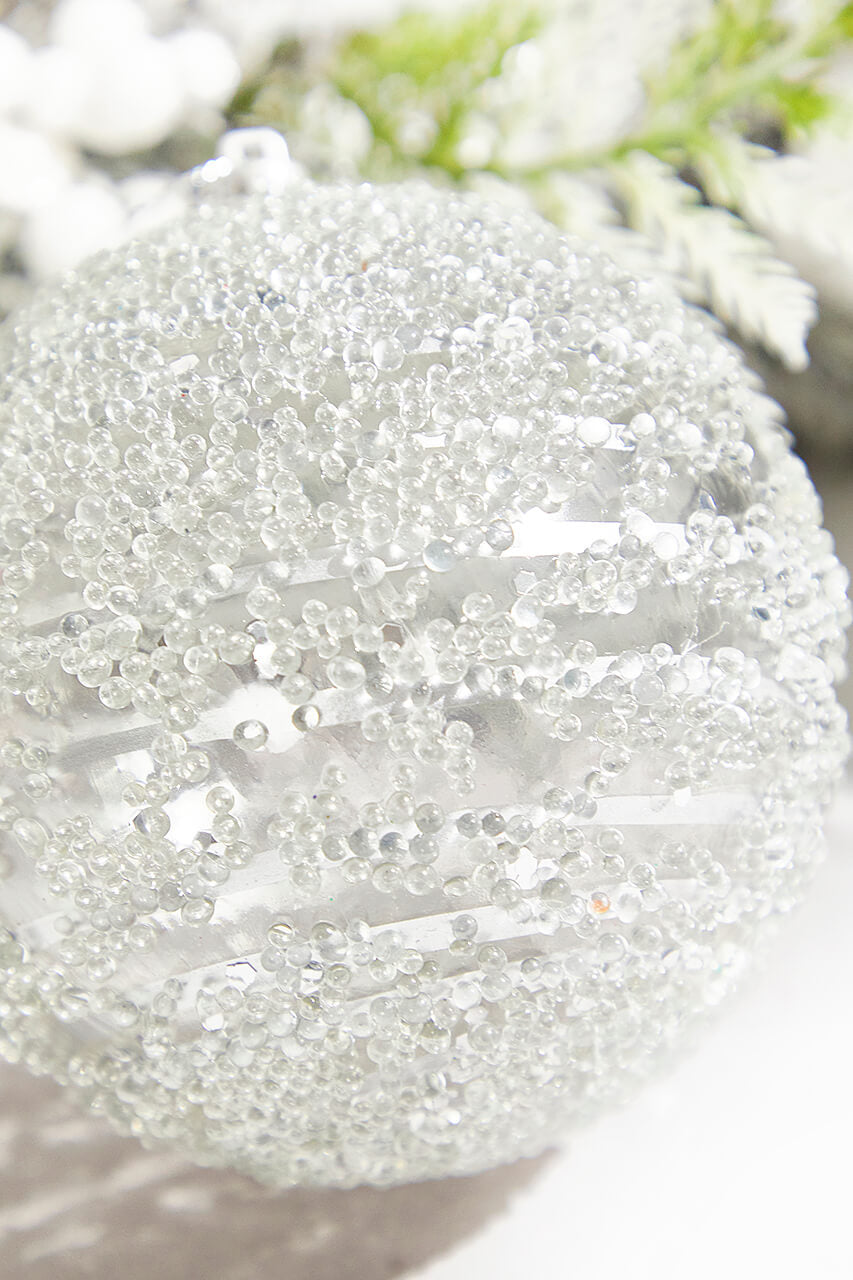 4" Silver Sequin Iced Ball Ornament