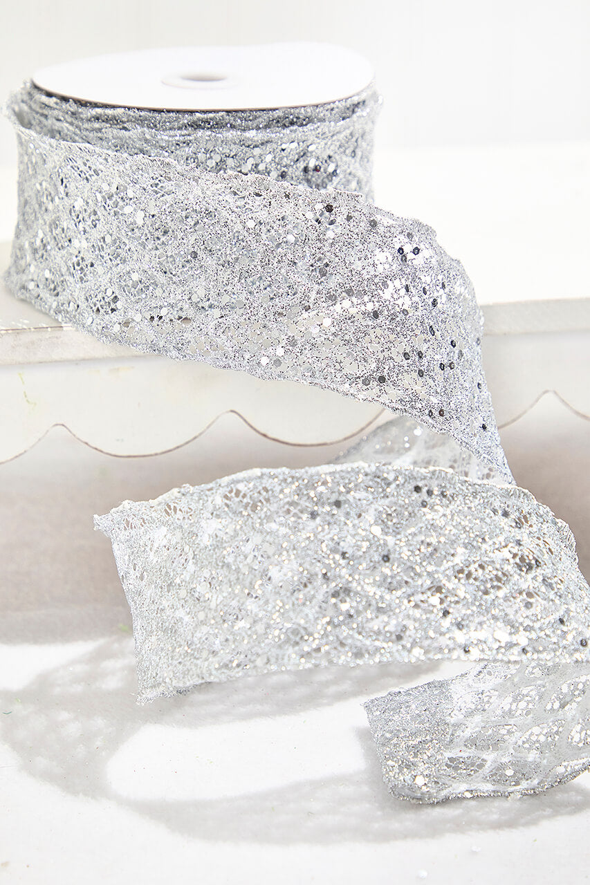 2.5" x 10 Yard Silver Wired Ribbon