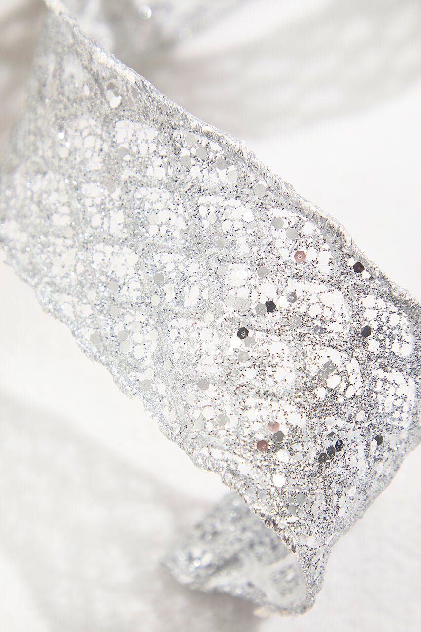2.5" x 10 Yard Silver Wired Ribbon