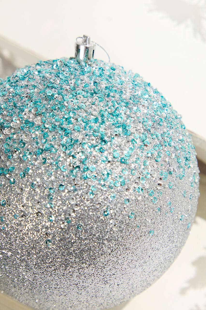 6" Glitter Hanger Ball - Silver