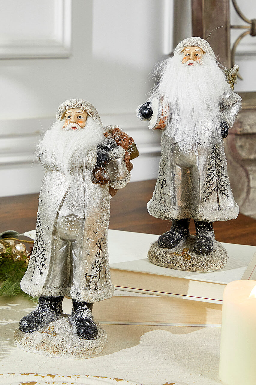 Small Resin Silver Snow Santa Figurine