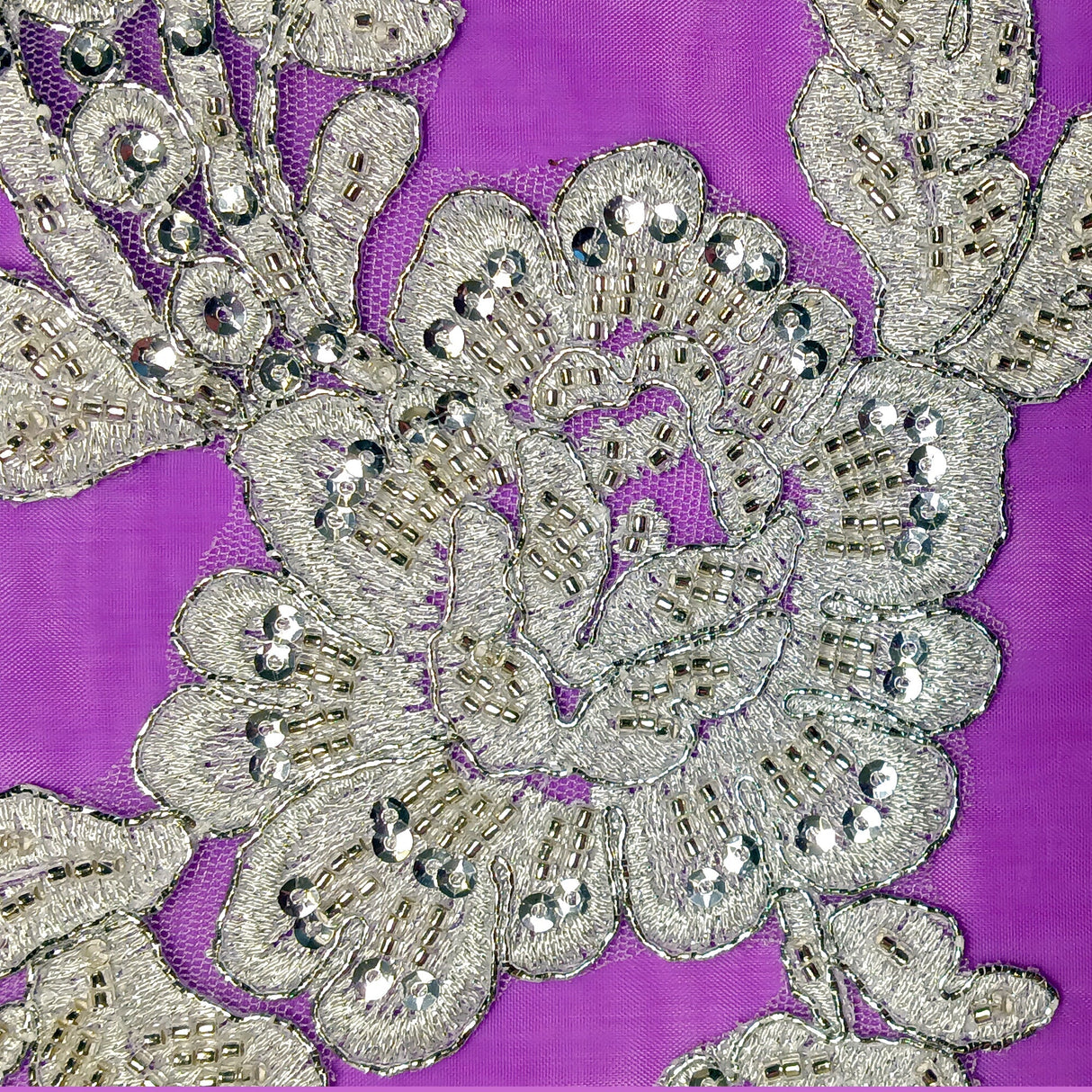 Beaded Corded Floral Lace Applique 20" x 5.5"
