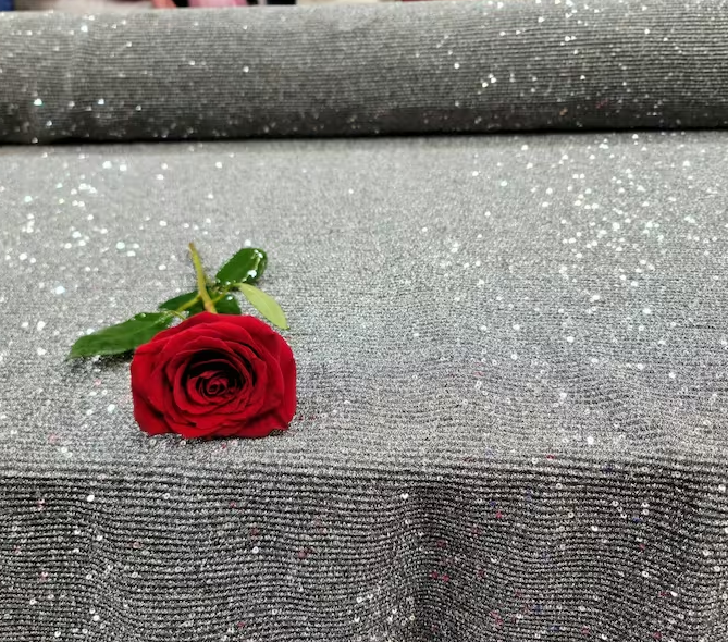 Gray Stretch Pleated Sequin Fabric