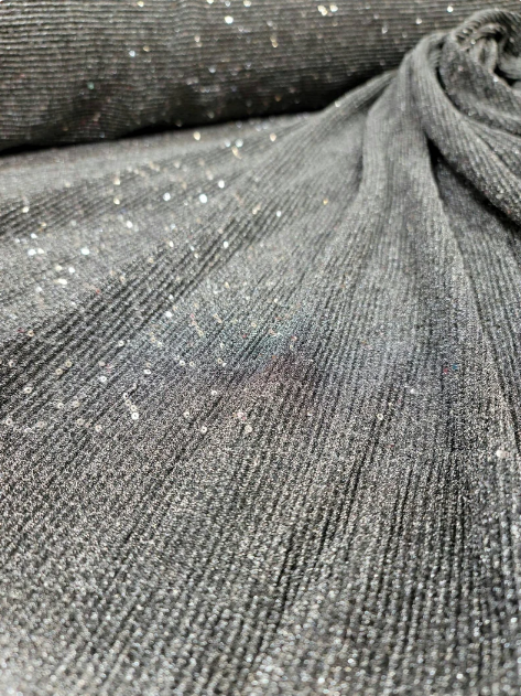 Gray Stretch Pleated Sequin Fabric