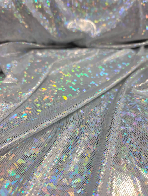 Stretch Spandex Foil Fabric Iridescent Silver