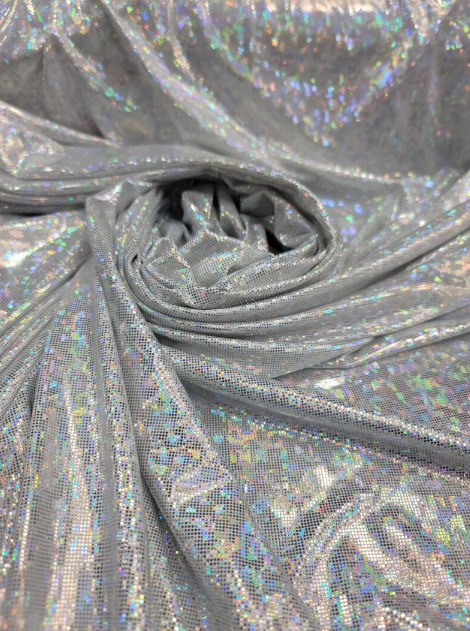 Stretch Spandex Foil Fabric Iridescent Silver