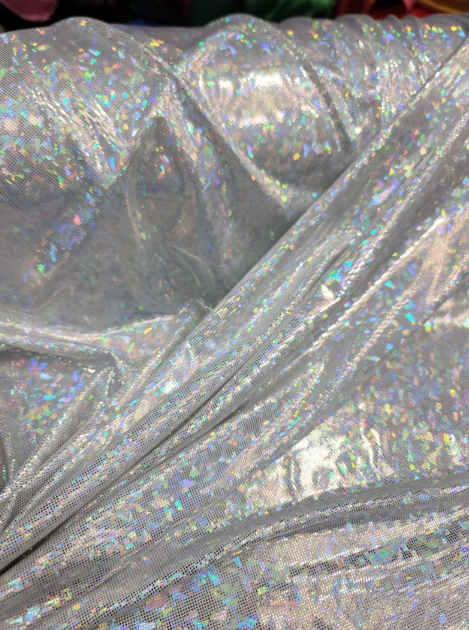 Stretch Spandex Foil Fabric Iridescent Silver