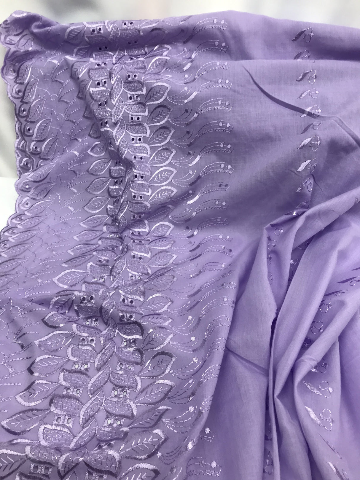Single Border Eyelet Polyester Cotton Fabric - Lavender Embroidered Eyelet, 43/44" Width (1 Yard)