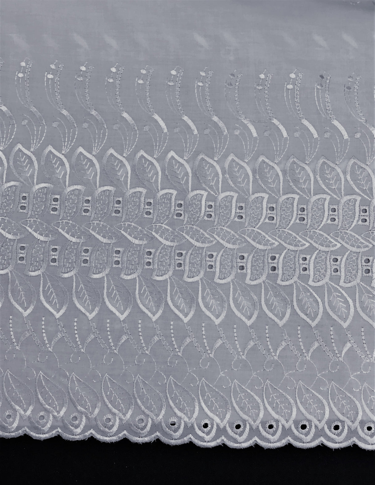 Single Border Eyelet White Polyester Cotton Fabric - White Embroider Eyelet, 43/44" Width (1 Yard)
