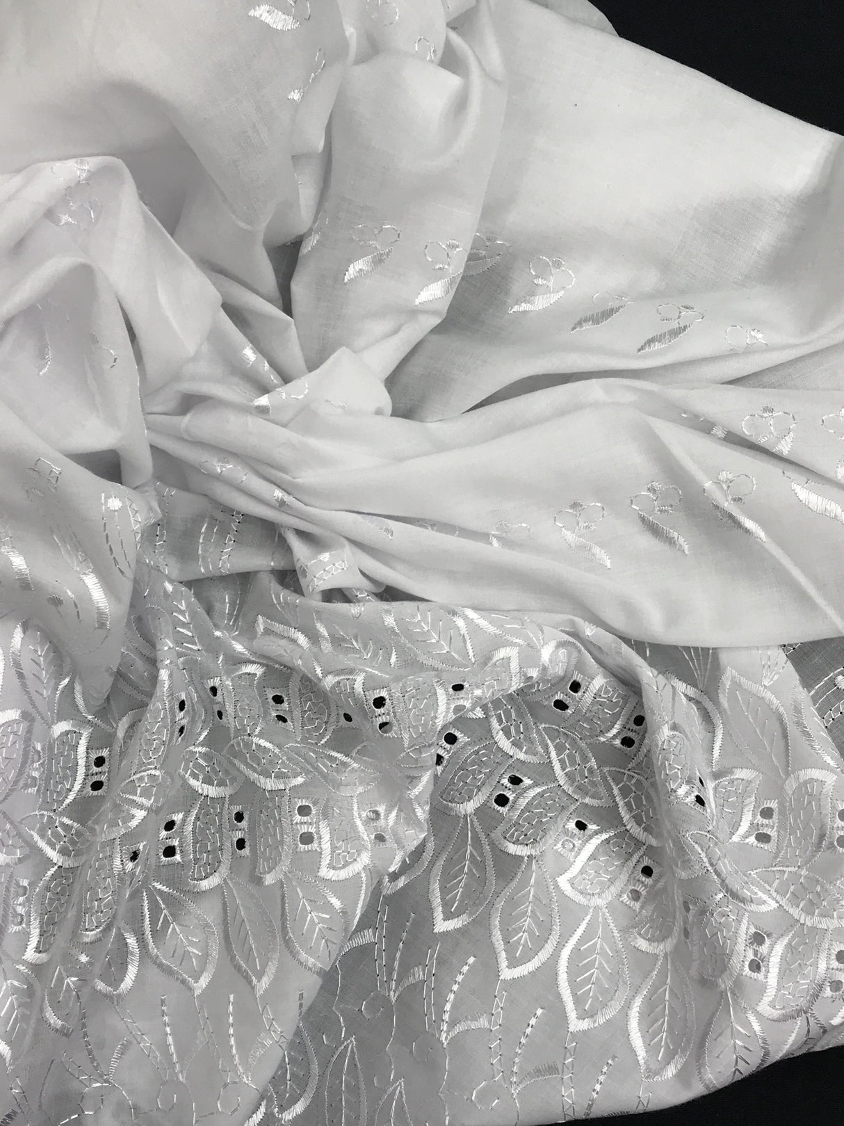 Single Border Eyelet White Polyester Cotton Fabric - White Embroider Eyelet, 43/44" Width (1 Yard)