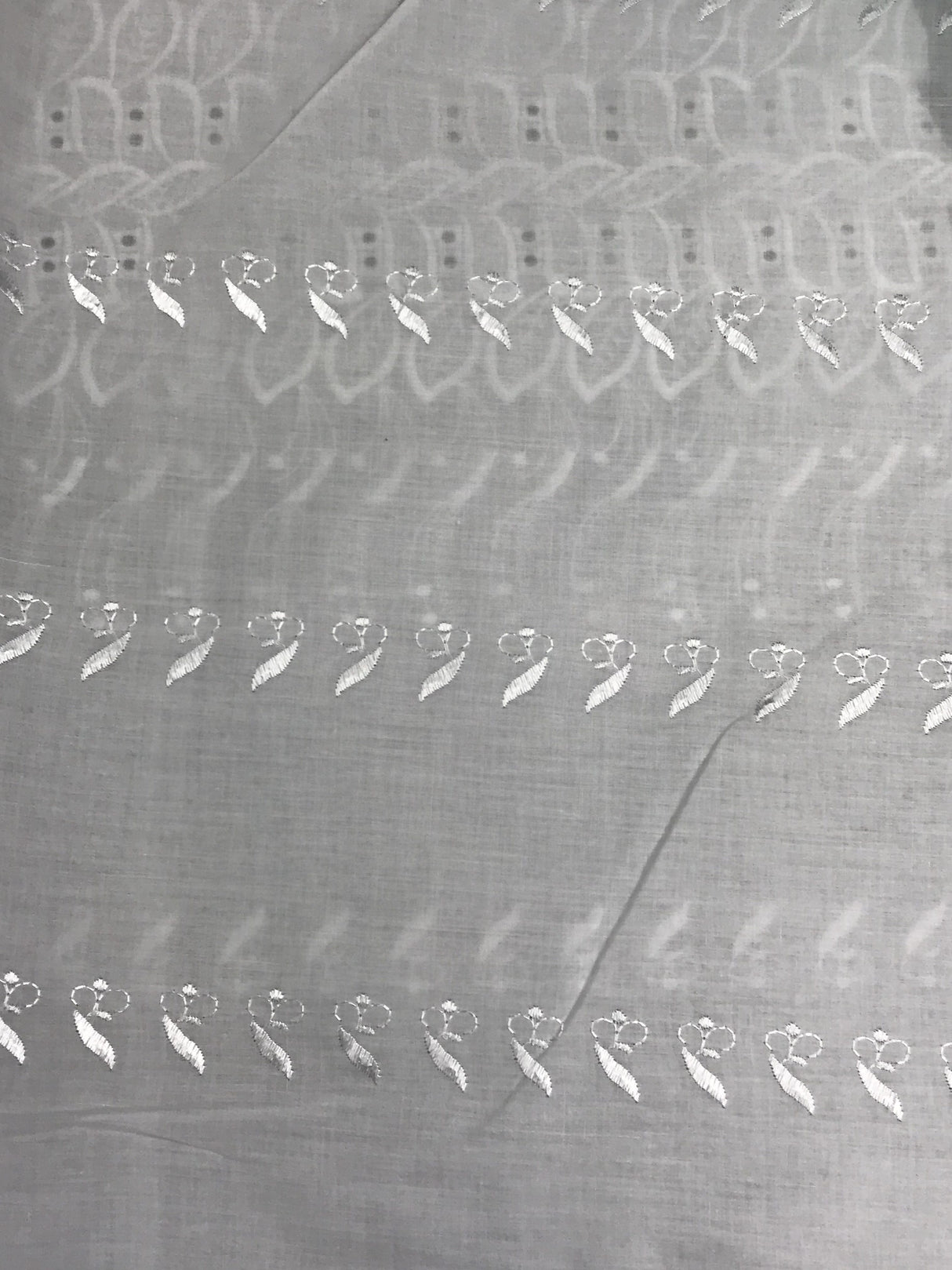 Single Border Eyelet White Polyester Cotton Fabric - White Embroider Eyelet, 43/44" Width (1 Yard)