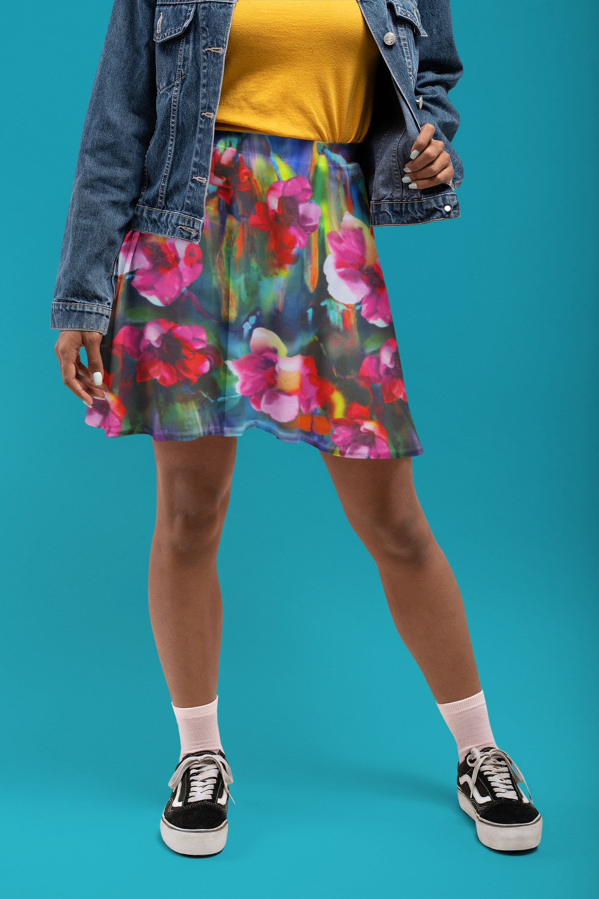 Stretch Boardshort Fabric Vibrant Watercolor Flowers