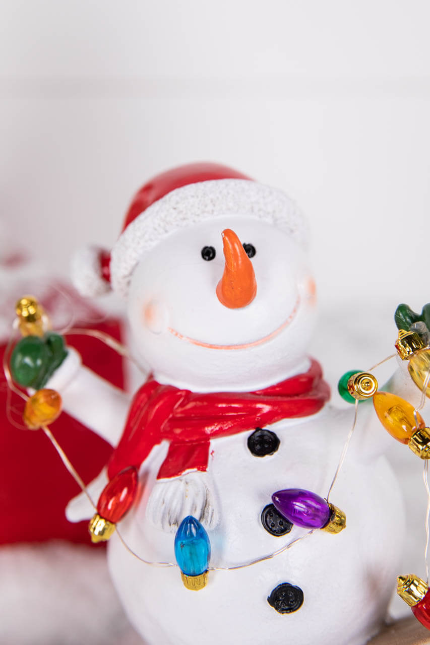 7.4” B/O Lighted Resin Skiing Snowman with Light String