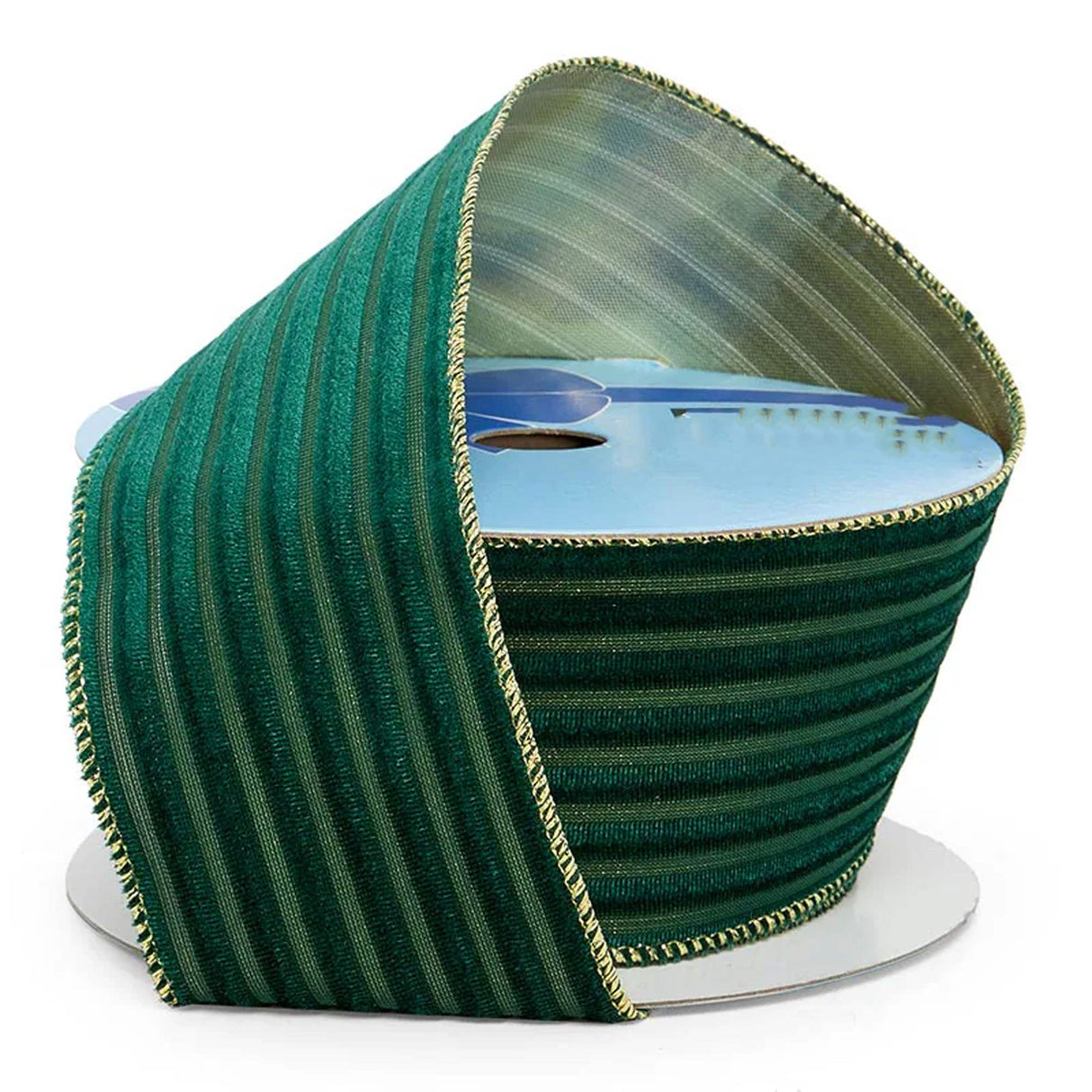 Embossed Stripes On Velvet Wired Ribbon 2 1/2 '' X 10 yd Green Color 1 / roll