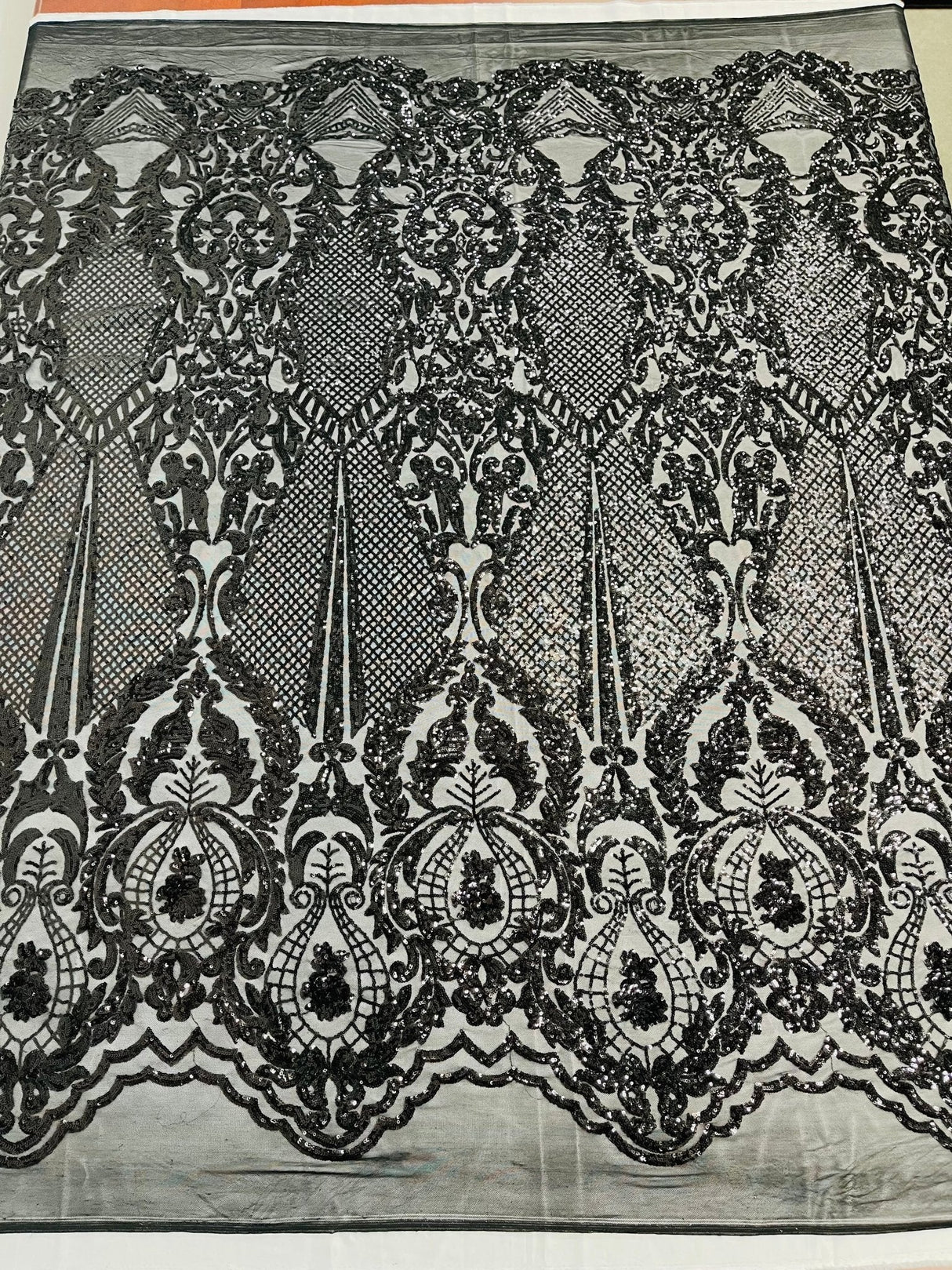 Small Damask Pattern Sequin Fabric - Damask Sequins, 54" Width (1 Yard)