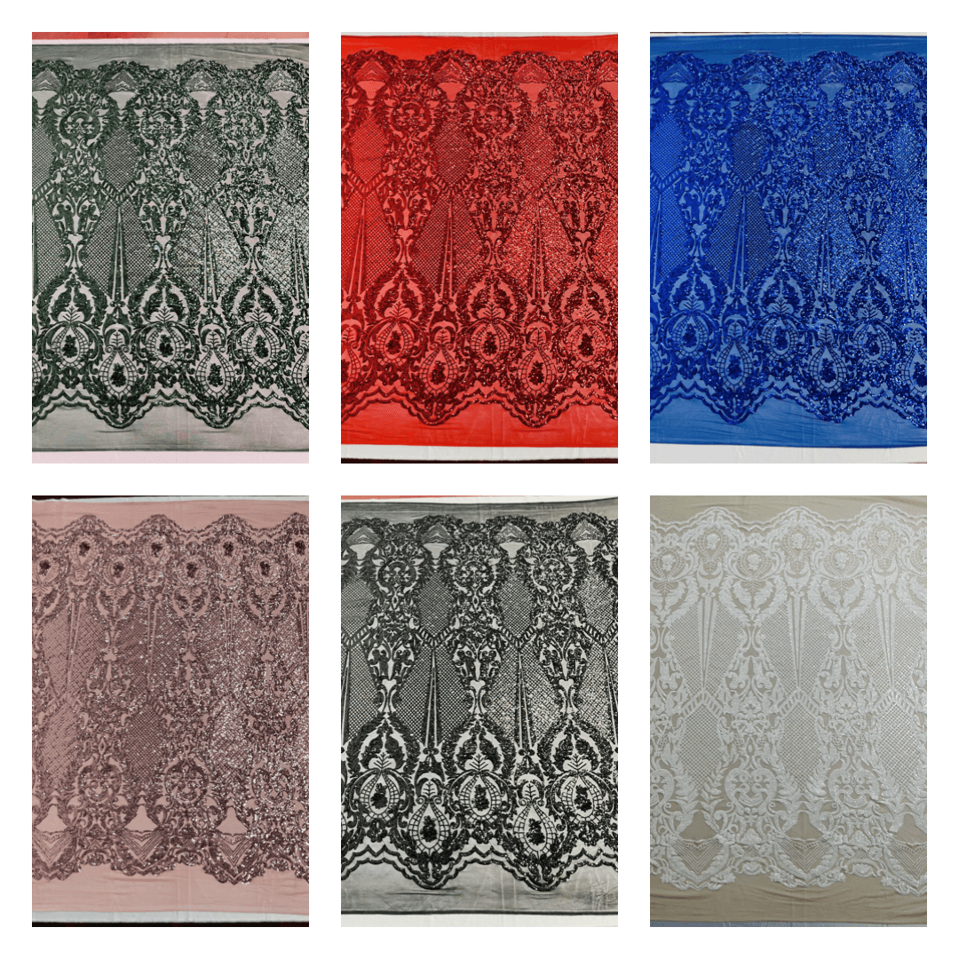 Small Damask Pattern Sequin Fabric - Damask Sequins, 54" Width (1 Yard)