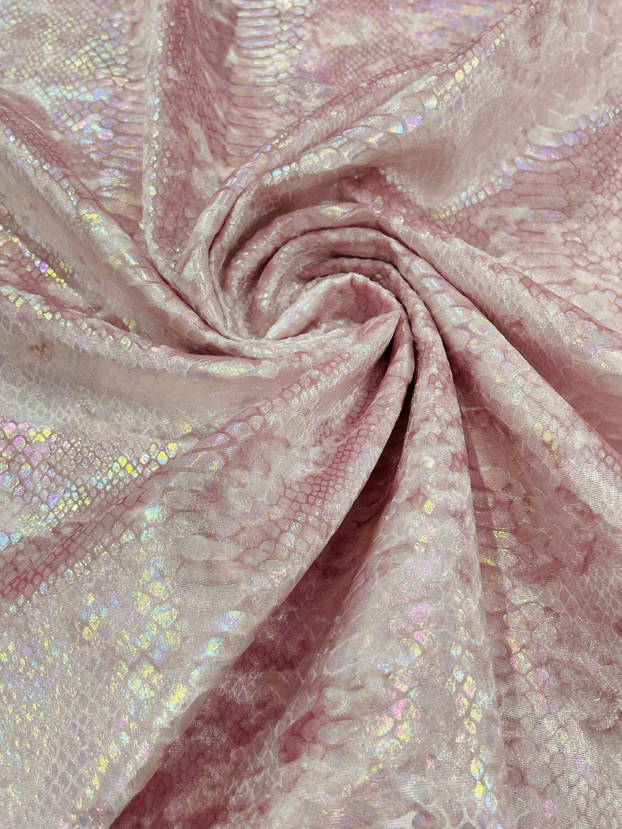 Snake Foil Stretch Velvet Fabric - Iridescent Snake Print, 58" Width (1 Yard)