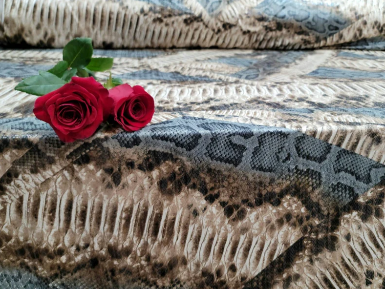 Stretch Spandex Beige and Gray Snake Print Fabric