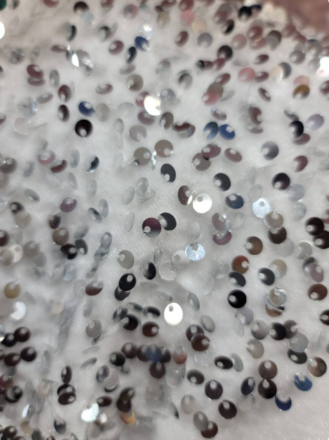 Sequin Embroidered Stretch Velvet Fabric White
