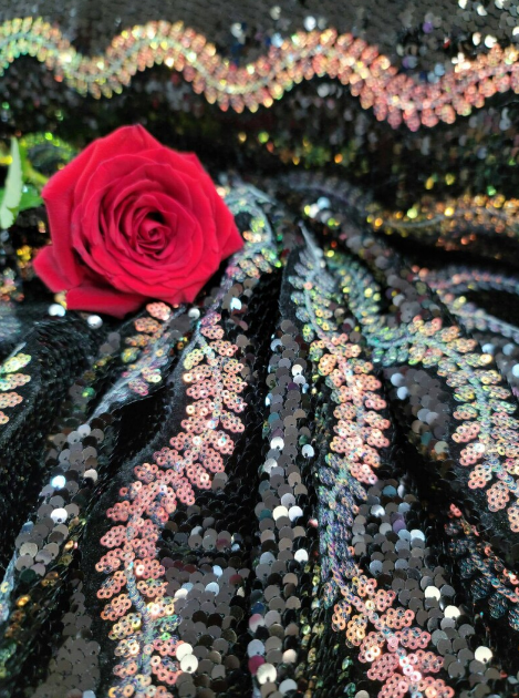 Black Sequin Stretch Velvet Fabric