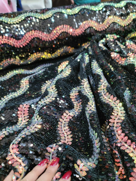 Black Sequin Stretch Velvet Fabric